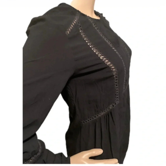 Ecru Isabel Black Boho Eyelet Long Sleeve Blouse | Top Size S - Picture 3 of 9